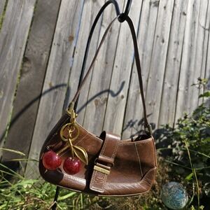 Fox Racing Retro Brown Genuine Leather Hobo Mini Shoulder Purse Y2K Rare